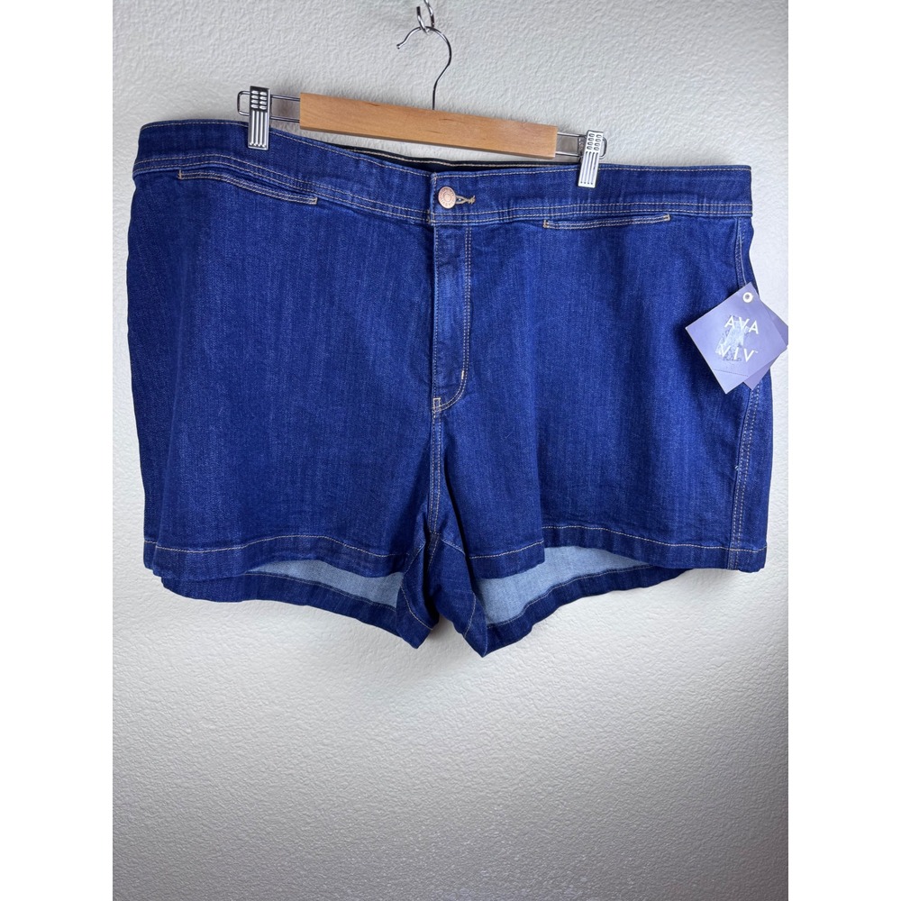 NWT Ava & Viv High Rise Smart Denim Shorts Women 24 Stretch Dark Wash Minimalist